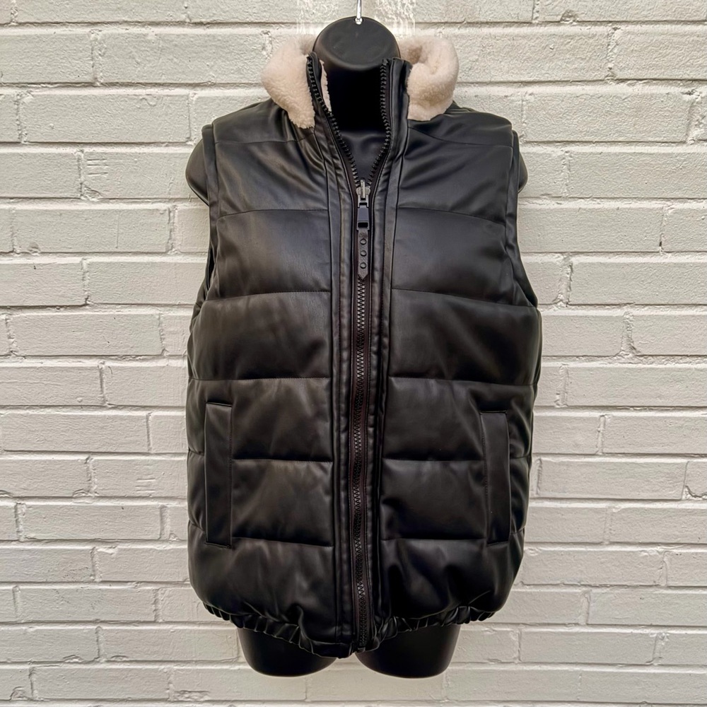 Rebecca Minkoff Reversible Vegan Leather & Sherpa Women’s Vest, SZ S NWOT - Picture 2 of 8